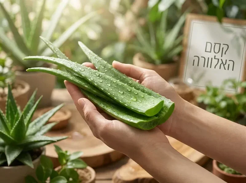 ידיים אוחזות בעדינות עלי אלוורה טריים